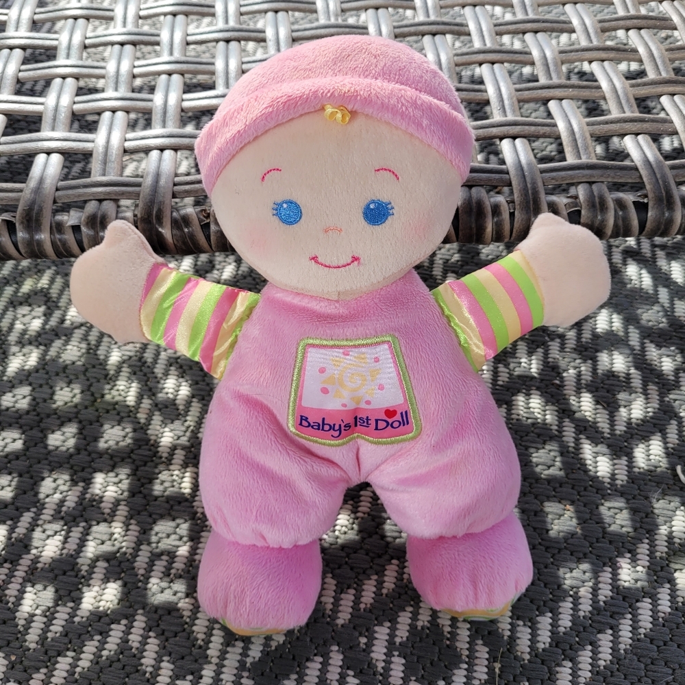 Fisher Price Baby's 1st First Doll Girls Pink Hat Rattle Lovey Soft Plush Toy